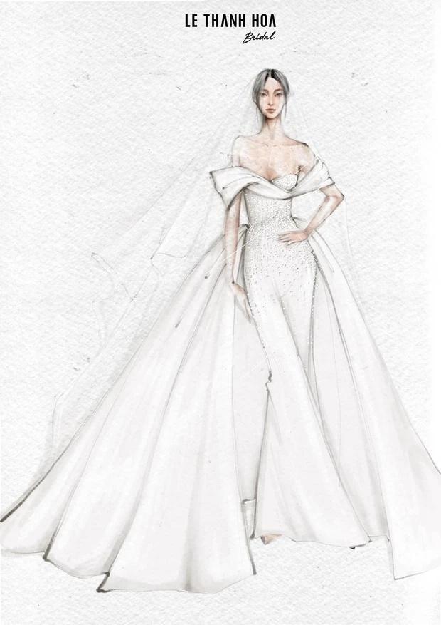 Hé lộ bản vẽ váy cưới chính thức siêu lộng lẫy của Phương Trinh Jolie