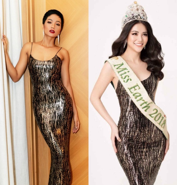  
Người đẹp sinh năm 1992 đọ sắc "gắt" với Miss Earth 2018 Phương Khánh khi diện trùng mẫu váy ôm dáng. (Ảnh: FB H'Hen Niê + FB Nguyễn Phương Khánh)