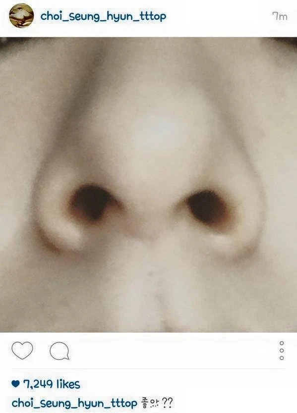  T.O.P đăng bức ảnh lỗ mũi để chiều lòng fan. (Ảnh: Instagram choi_seung_hyun_tttop)