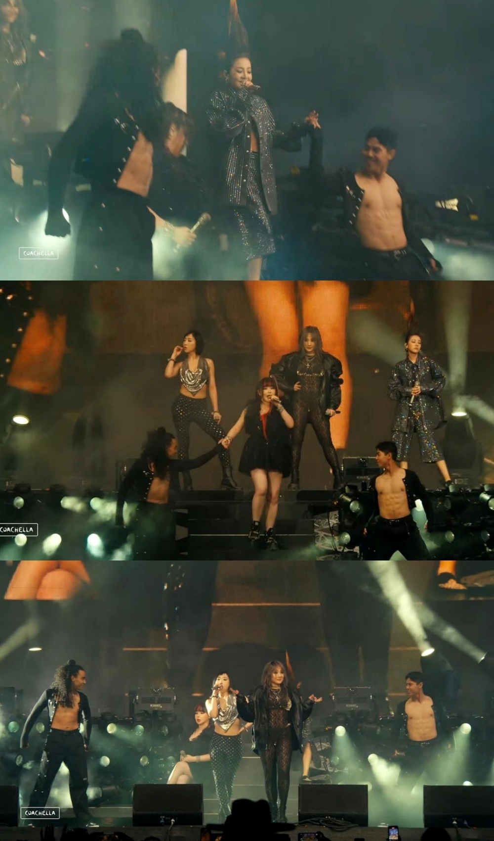  Dàn vũ công 6 múi giúp màn trình diễn của 2NE1 thêm sôi động, nóng bỏng. (Ảnh: Coachella)