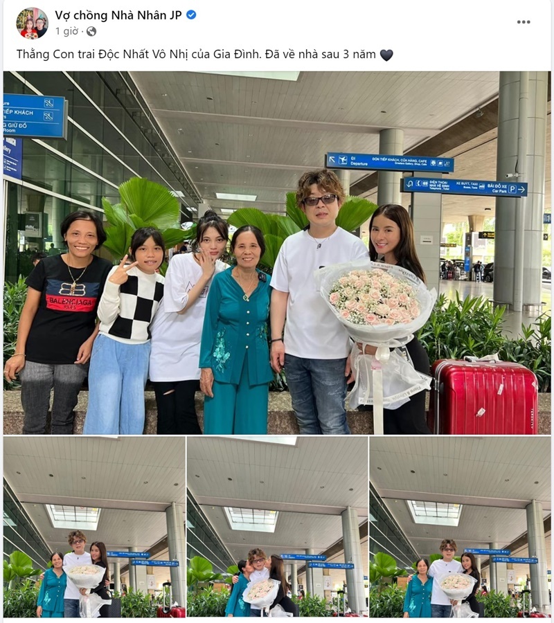  
Đức Nhân vui mừng chia sẻ hình ảnh cả gia đình đón chàng rể Nhật ở sân bay. (Ảnh: Chụp màn hình FB Vợ Chồng Nhà Nhân JP)