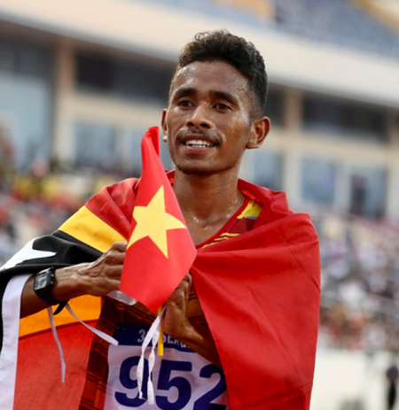  Chân dung chàng trai vàng - Felisberto De Deus - người đã làm nên kỳ tích cho đoàn thể thao Timor Leste. (Ảnh: Hoàng Linh)
