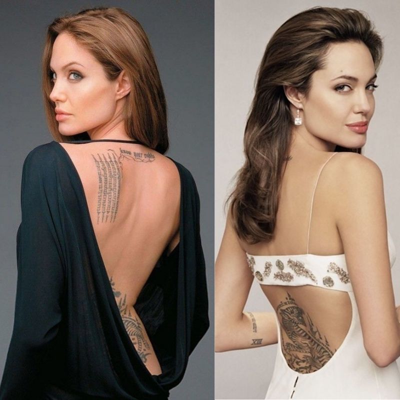  Từ thời thiếu nữ, Angelina Jolie đã sở hữu nhiều hình xăm đặc biệt. (Ảnh: Pinterest)