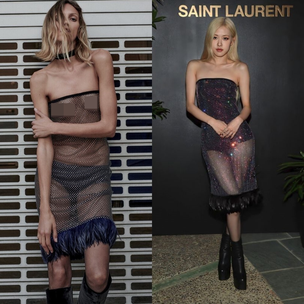 Trình phối trang phục xuyên thấu cao tay của Rosé được khen ngợi hết lời. (Ảnh: YSL, Pinterest)