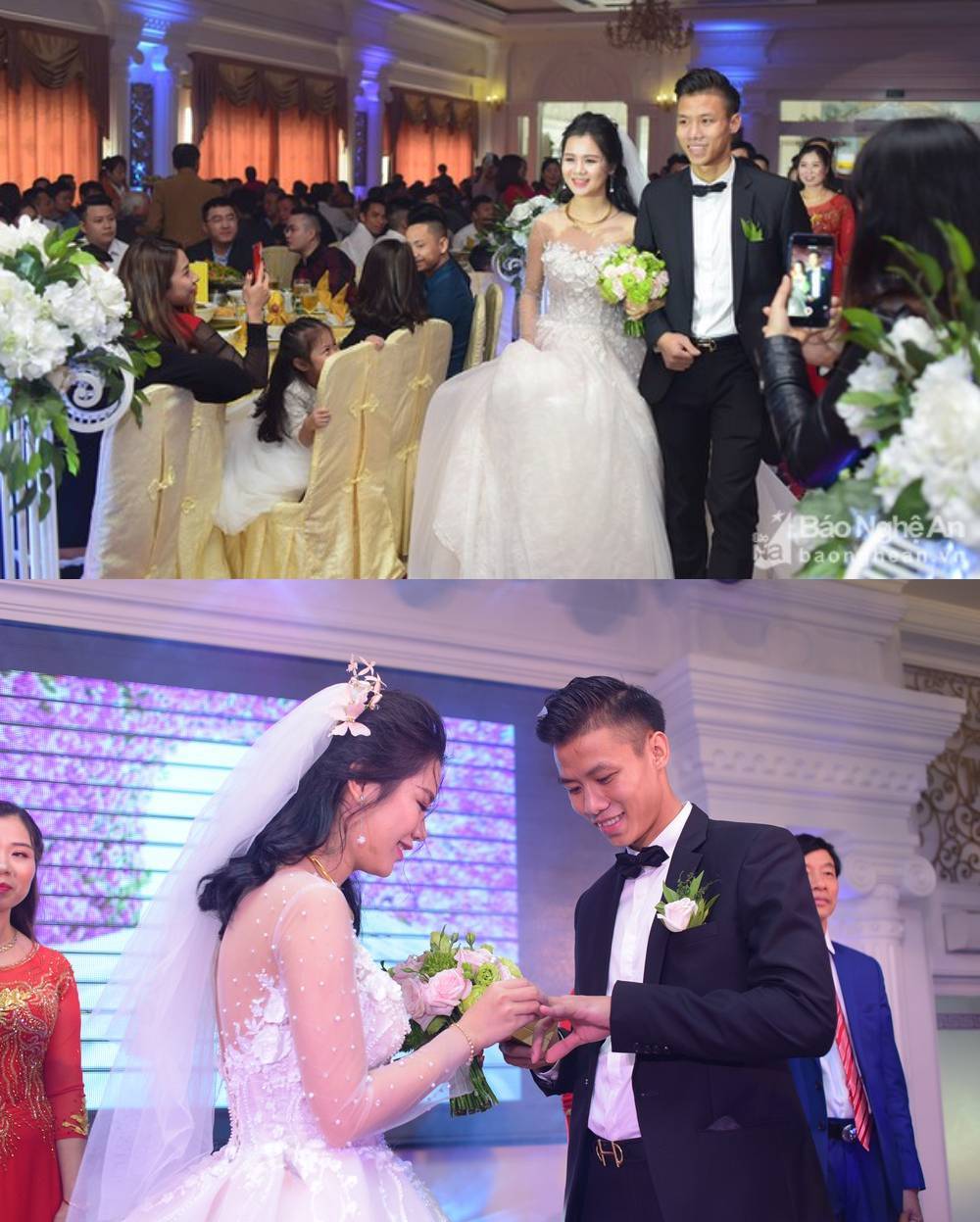  
Hình ảnh trong đám cưới của cặp trai tài gái sắc. (Ảnh: Báo Nghệ An/ FB Quế Ngọc Hải)