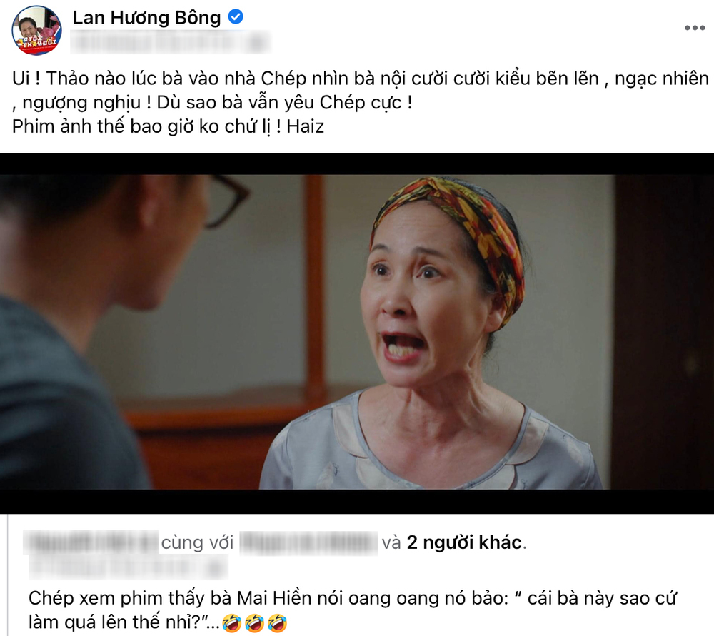 Người thân luôn tập trung theo dõi những phim bà đóng. (Ảnh: Chụp màn hình FB Lan Hương Bông)