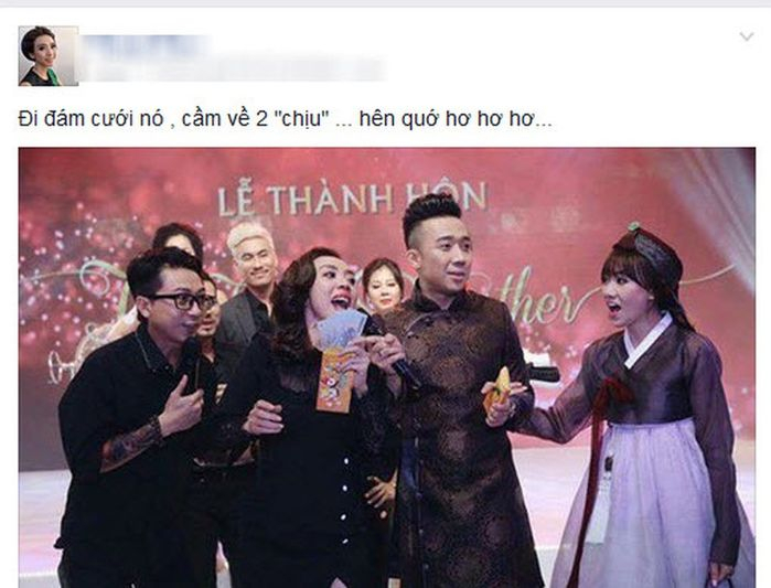  
Thu Trang đi đám cưới còn được "ẵm" 2 triệu mang về. Ảnh: FB Thu Trang - Tin sao Viet - Tin tuc sao Viet - Scandal sao Viet - Tin tuc cua Sao - Tin cua Sao