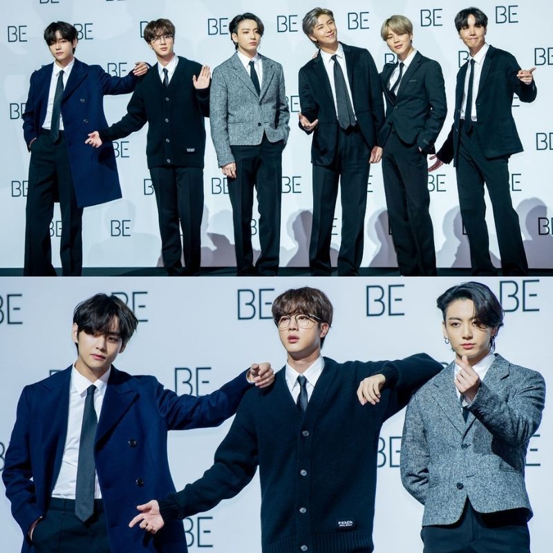 Khoảng trống giữa V và Jin được dành riêng cho Suga. (Ảnh: Osen)