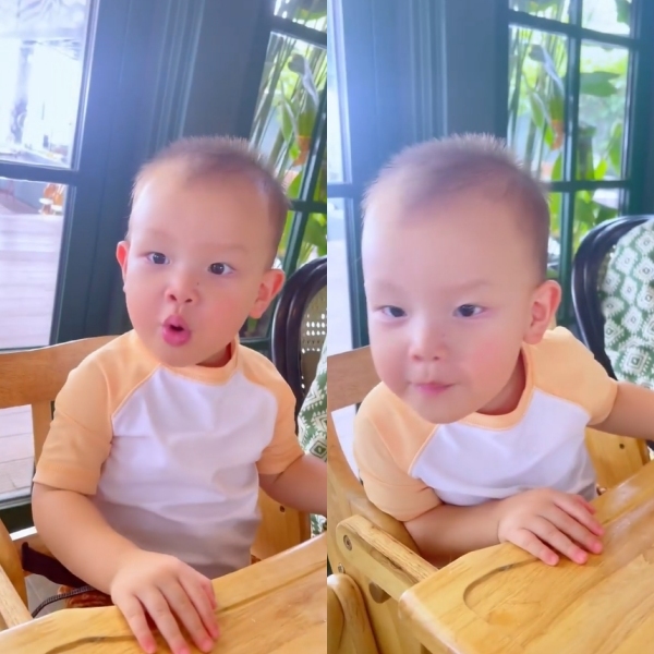 Biểu cảm tấu hài của Leon trong lúc đi chơi. (Ảnh: FB Ho Ngoc Ha)
