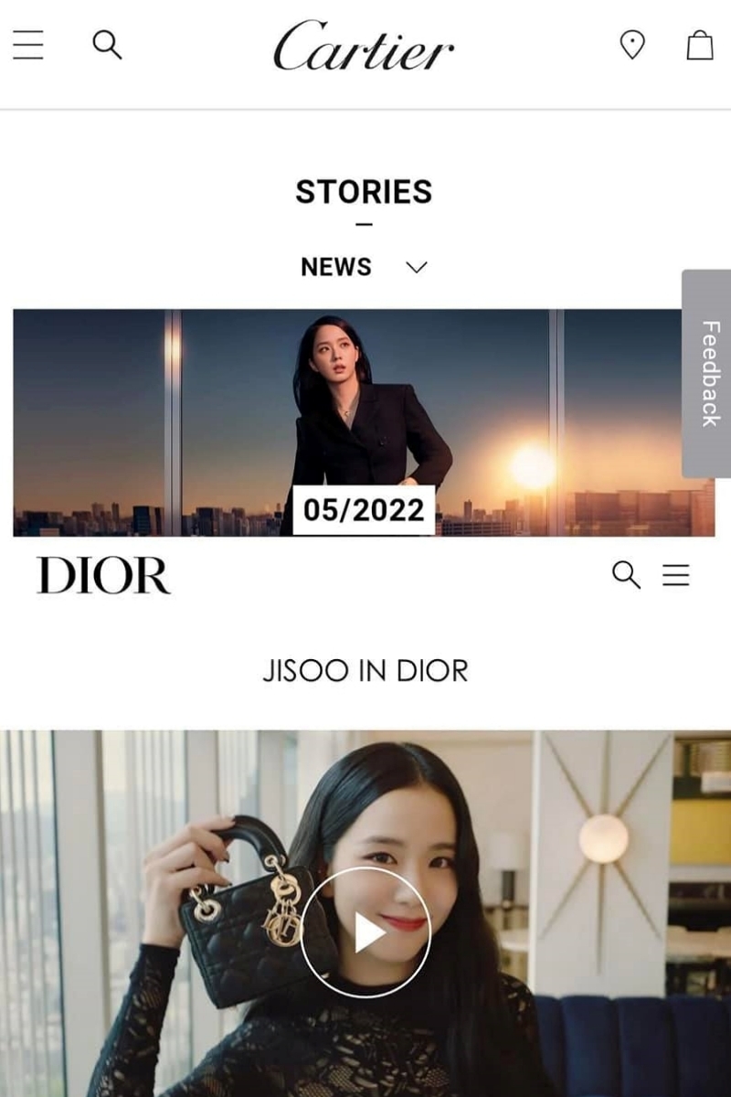  Dior đăng hình ảnh của Jisoo lên trang chủ để "tranh sủng" với Cartier. (Ảnh: Dior)