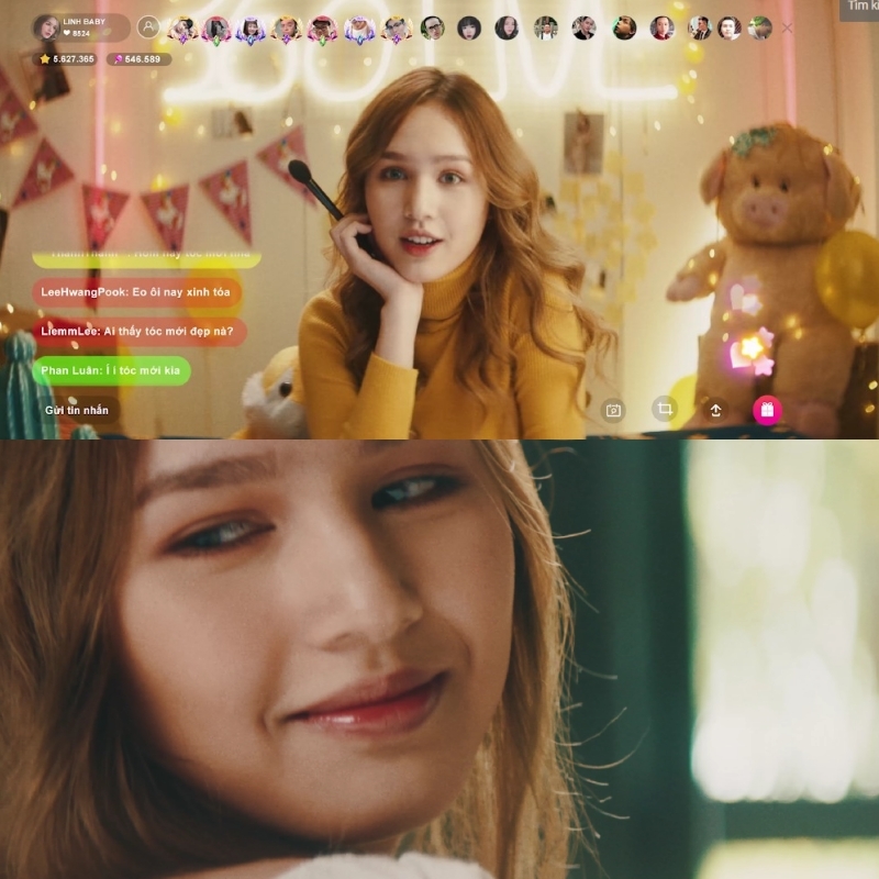    Xoài Non hóa thành một beauty blogger trong MV Tìm Em Trong Mơ. (Ảnh: YouTube Chi Dân)