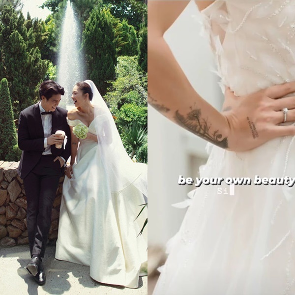    Dù chưa chính thức lên xe hoa, "đả nữ" Ngô Thanh Vân đã gây sốt với khoảnh khắc thử váy cưới khoe hình xăm ở hai cánh tay. (Ảnh: FB Ngô Thanh Vân)