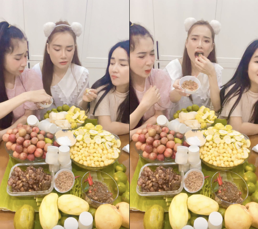 
Nữ diễn viên cùng các chị gái ăn cả mâm đồ chua một cách ngon lành. (Ảnh: FB Nabi Nhã Phương) - Tin sao Viet - Tin tuc sao Viet - Scandal sao Viet - Tin tuc cua Sao - Tin cua Sao