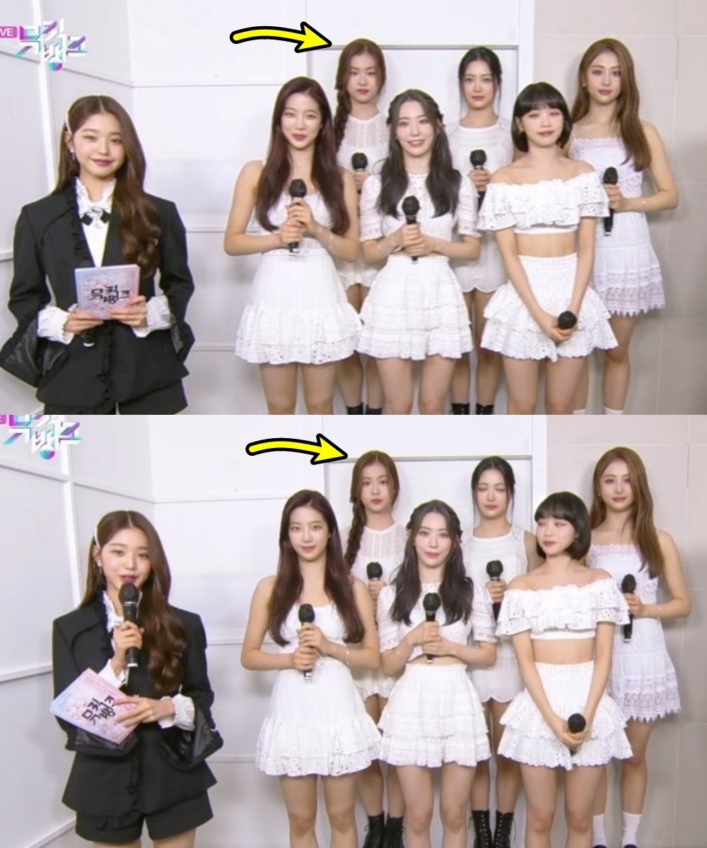 Biểu cảm lạnh lùng của Garam khi gặp Wonyoung. (Ảnh: Chụp màn hình YouTube KBS WORLD TV)