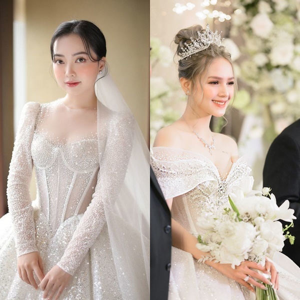
Dàn mỹ nhân Việt khiến người hâm mộ xuýt xoa không ngừng khi khoác lên mình những thiết kế váy cưới lộng lẫy như nàng công chúa. (Ảnh: Linh Nga Bridal + FB Xoài Non)