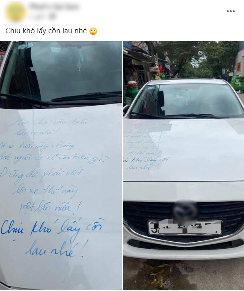  
Chủ nhà bức xúc viết lên xe khi bị đỗ chắn trước cửa nhà. (Ảnh: Group K.S.C)