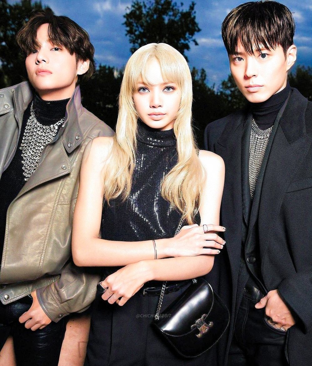    Nhan sắc của cô Lisa bên cạnh V (BTS) và nam diễn viên Park Bo Gum. (Ảnh: Twitter @kpopers_family)