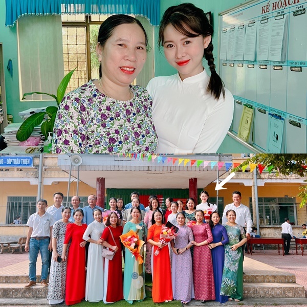  
Việt Phương Thoa về trường cũ để trao học bổng cho các em học sinh có hoàn cảnh khó khăn. (Ảnh: FB Nguyễn Việt Phương Thoa)