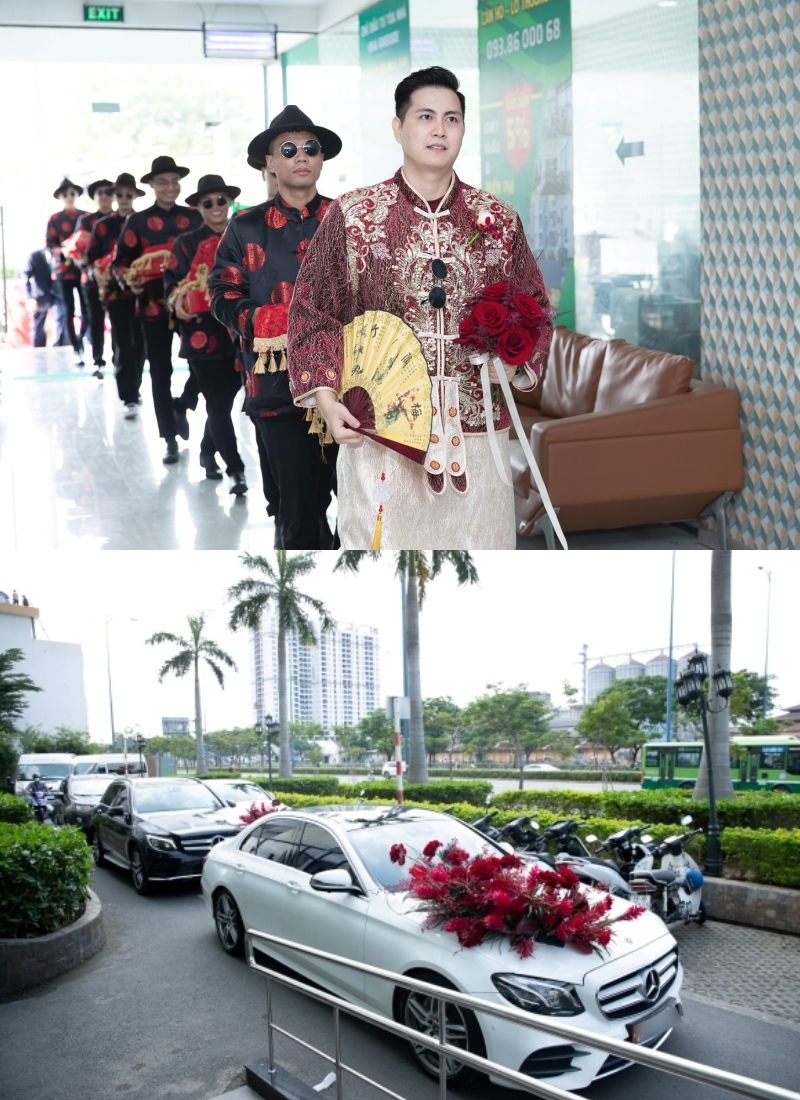  
Chú rể gây sốt khi diện trang phục người Hoa, mang dàn siêu xe đến hỏi vợ. (Ảnh: Karen Nguyễn)