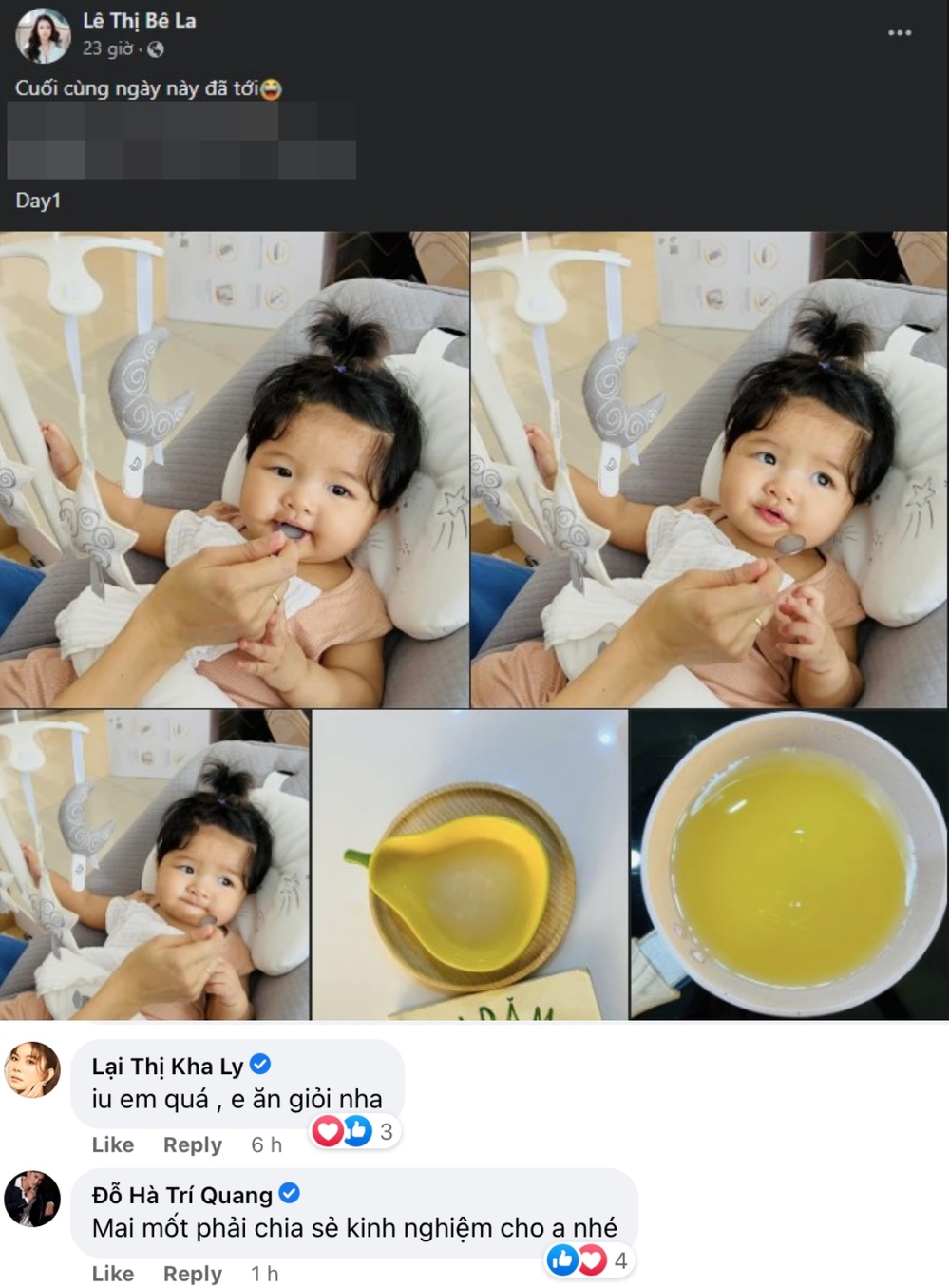  
Nam diễn viên xin típ chăm sóc con nhỏ của Lê Bê La. (Ảnh: Facebook Lê Thị Bê La)
