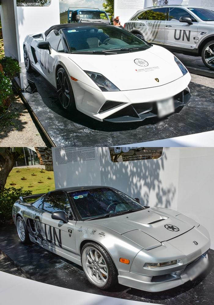  
Lamborghini Gallardo LP560-4 Spyder (trắng) và Acura NSX (xám) đều là những chiếc xe độc nhất tại Việt Nam. (Ảnh: Tổ Quốc)