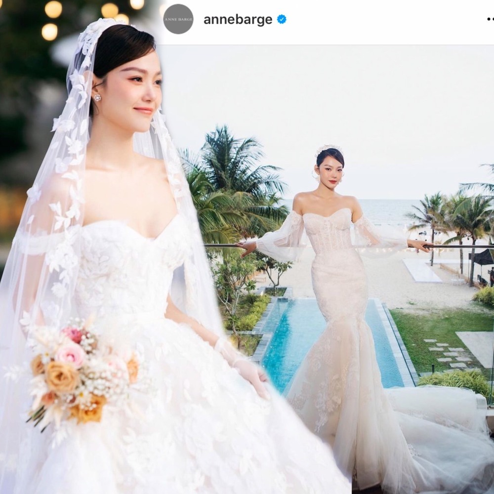 
Hình ảnh Minh Hằng mặc váy cưới được lên trang chủ thương hiệu quốc tế. (Ảnh: Kiếng Cận - Instagram @annebarge) - Tin sao Viet - Tin tuc sao Viet - Scandal sao Viet - Tin tuc cua Sao - Tin cua Sao