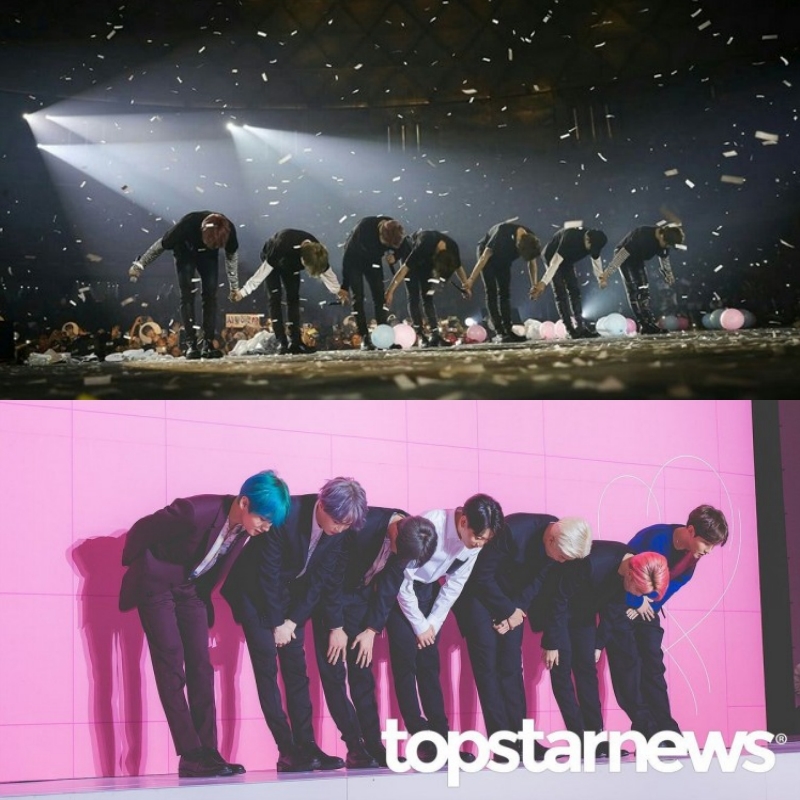  
Nhóm nhạc nam BTS luôn cúi đầu chào người hâm mộ đúng chuẩn 90 độ để thể hiện sự biết ơn, trân trọng. (Ảnh: topstarnews)
