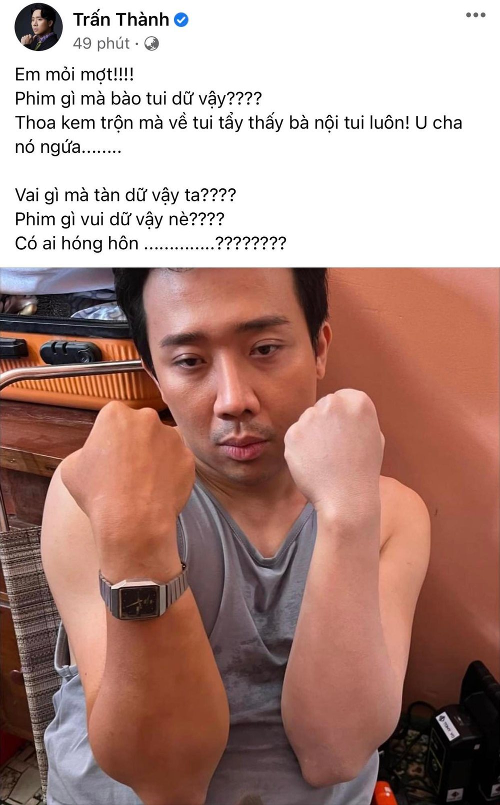  
Anh hé lộ đây là dự án mới mà anh tham gia. (Ảnh: FB Trấn Thành)