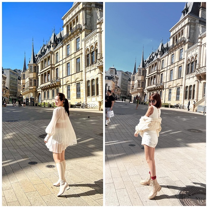 Cả hai cùng mặc những bộ đồ tone sur tone với nhau. (Ảnh: FB Chu Phương Linh)