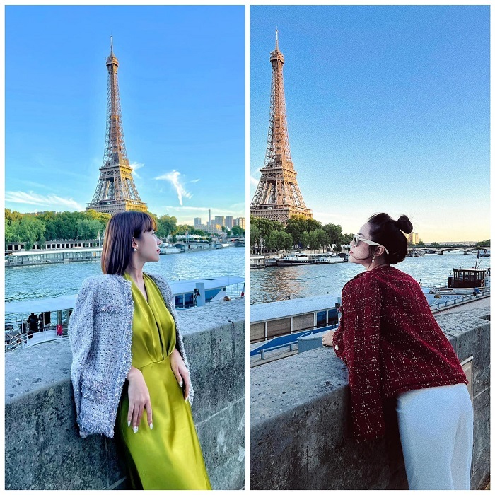  
Cả hai cùng nhau đến Paris và không quên thả dáng ở địa điểm nổi tiếng nhất nước Pháp. (Ảnh: FB Chu Phương Linh)