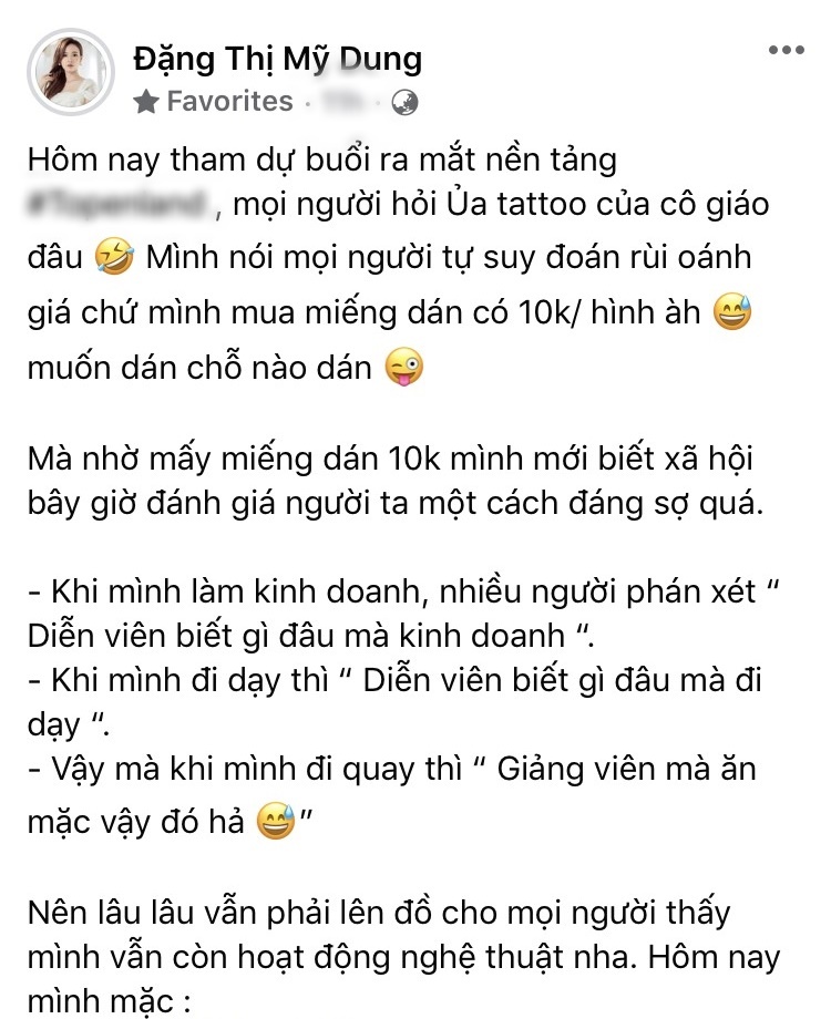  Những dòng chia sẻ của Midu về hình xăm của mình. (Ảnh: Chụp màn hình FB Đặng Thị Mỹ Dung)