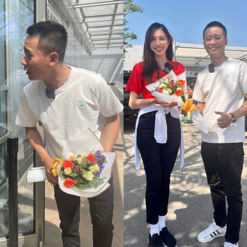 Quang Linh đích thân ra sân bay đón hoa hậu Thùy Tiên. (Ảnh: Quang Linh Vlogs)