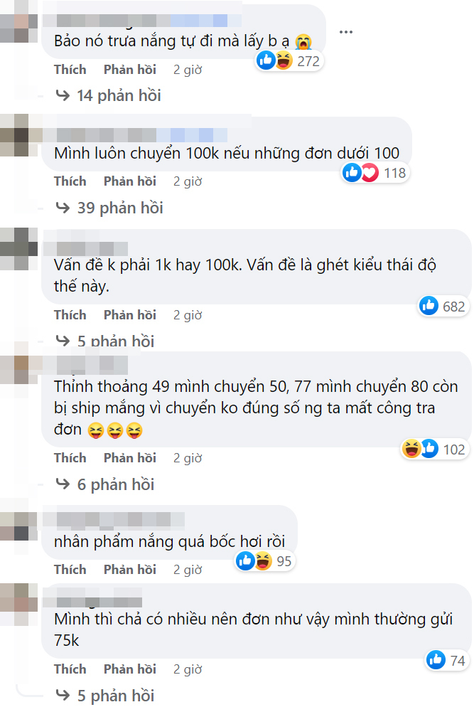  Cư dân mạng nhận định bản thân luôn cố gắng gửi hơn tiền cho shipper. (Ảnh: Chụp màn hình Fanpage B.V)