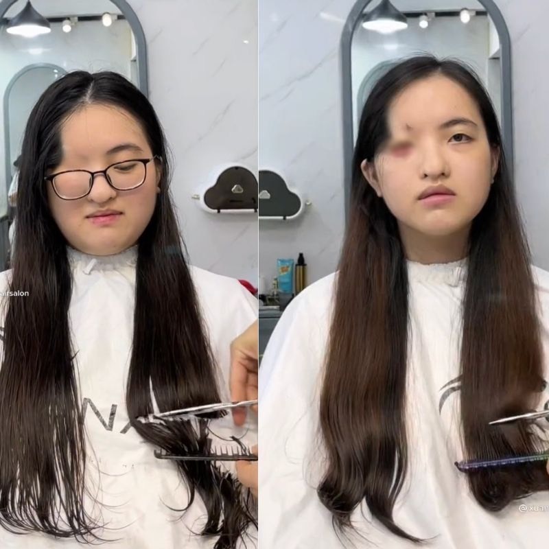    Cả hai được tư vấn nhiệt tình về kiểu tóc mới. (Ảnh: Chụp màn hình TikTok X.H)