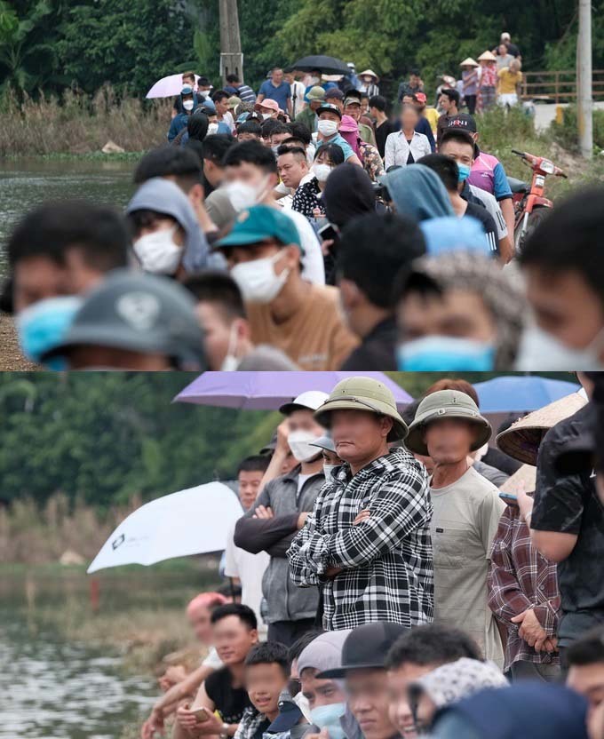  Hàng trăm người dân tập trung ở khu vực tìm kiếm để theo dõi sự việc. (Ảnh: Sơn Nguyễn)