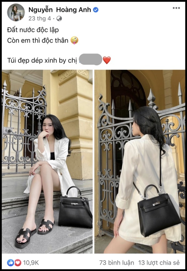  
Gu ăn mặc sành điệu của cô khiến netizen thích thú. (Ảnh: FB Nguyễn Hoàng Anh)