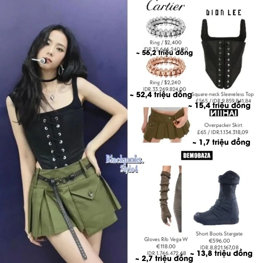 Riêng trang sức Jisoo diện cũng đã hơn 108,6 triệu đồng. (Ảnh: Instagram @Blackpink.Style4)