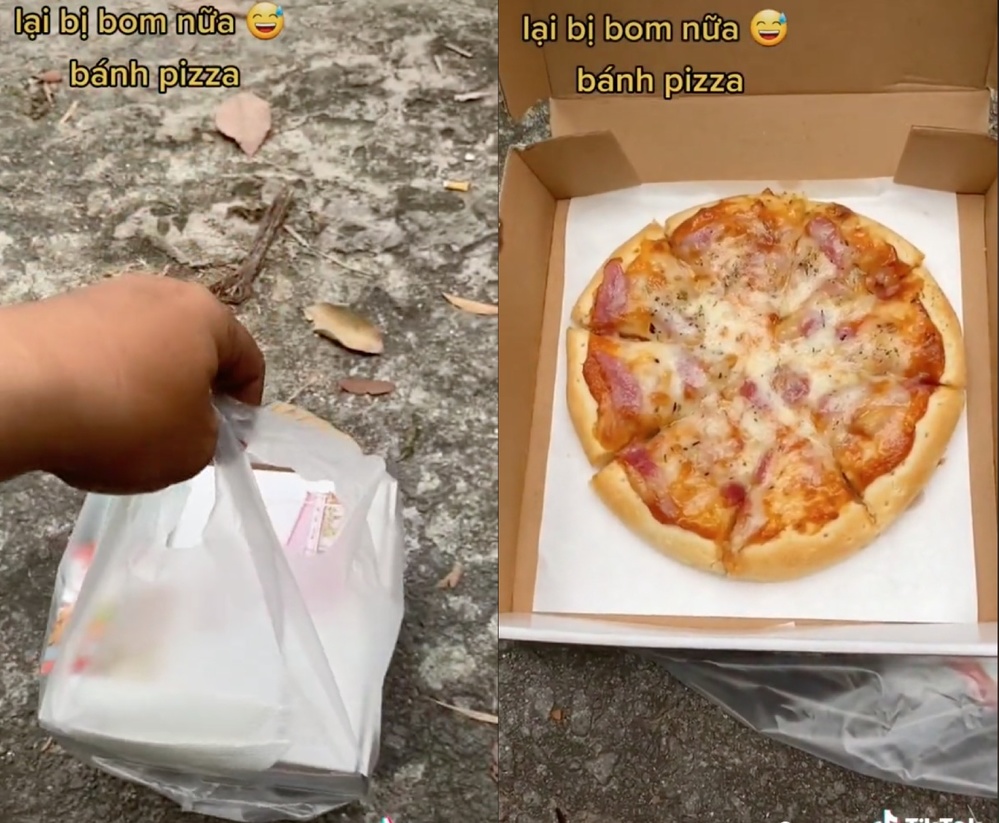  Chiếc bánh pizza thiếu vắng chủ nhân. (Ảnh: TikTok @S.L)