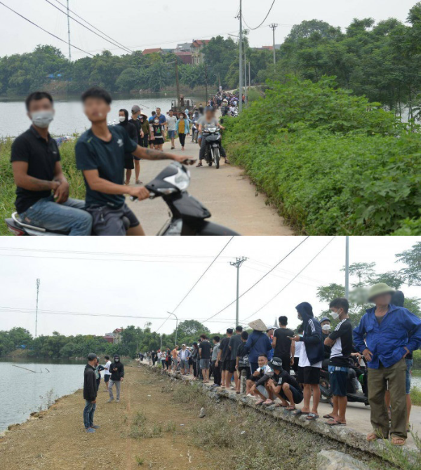  Con đường dẫn ra khu vực cầu Cù Sơn (xã Vân Côn, Hoài Đức, Hà Nội) thu hút rất đông người đứng xem tìm kiếm. (Ảnh: Báo Giao thông)