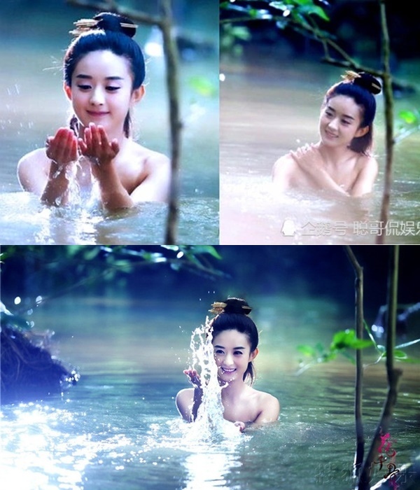  
Triệu Lệ Dĩnh mang đến sự ngây thơ, đáng yêu khi diễn cảnh tắm. (Ảnh: Weibo)