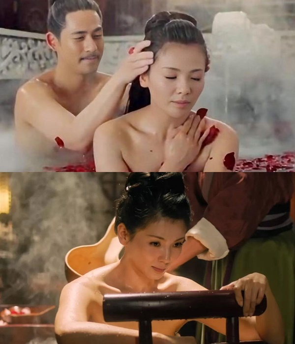  
Lưu Đào có màn tắm đôi với bạn diễn Châu Du Dân trong phim. (Ảnh: Weibo)