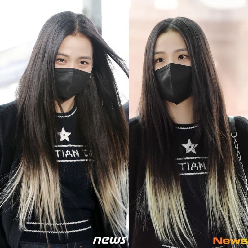    Một trong những lần hiếm hoi Jisoo nhuộm tóc. (Ảnh: News1, Newsen)
