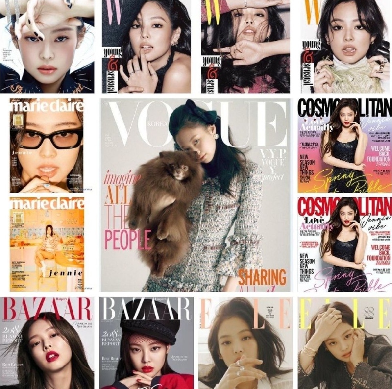 Jennie gây sốt khi mở khóa thành công lục đại tạp chí. (Ảnh: Vogue, Elle, W, Cosmopolitan, Marie Claire, Harper's BAZAAR)