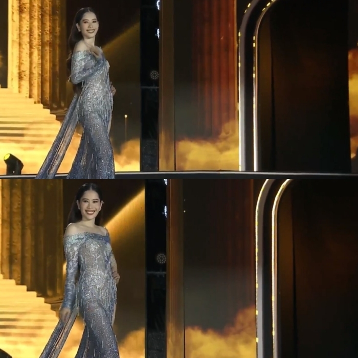    Nam Em chưa thực hiện được cú vuốt tóc hoàn hảo vì lý do sức khỏe. (Ảnh: Facebook Miss Universe Vietnam)