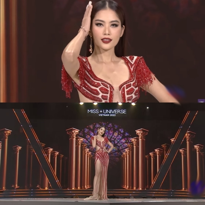    Nam Anh từng gây sốt tại Hoa hậu Hoàn vũ Việt Nam 2022 với động tác vuốt tóc hoàn hảo. (Ảnh: Facebook Miss Universe Vietnam)