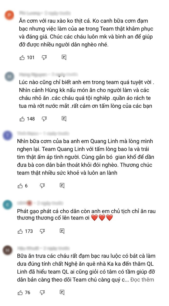  
Netizen để lại nhiều bình luận khen ngợi cũng như động viên Quang Linh và cả team. (Ảnh chụp màn hình YouTube Hùng KaKa)