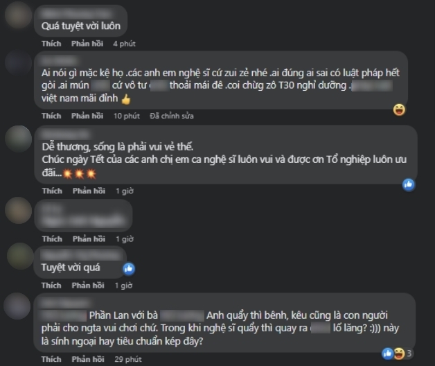  
Tuy nhiên, một số khán giả khó tính nhận xét hành động của các nghệ sĩ là "ô dề". (Ảnh: Chụp màn hình Facebook Bí mật VBIZ)