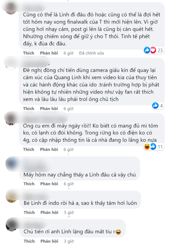  
Mọi người tò mò không biết Quang Linh đã đi đâu. (Ảnh: Chụp màn hình Facebook Tiến Nguyễn)
