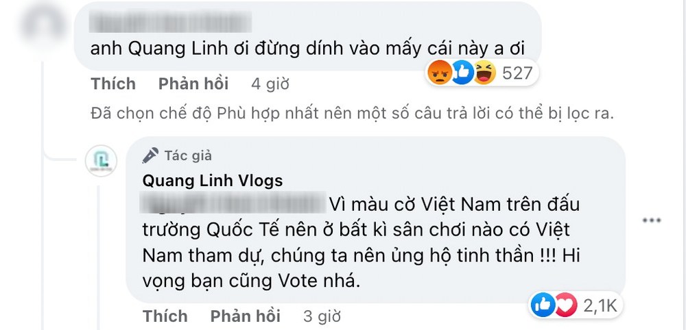  
Màn phản bác của Quang Linh Vlogs nhận được nhiều lời khen ngợi. (Ảnh: FB Quang Linh Vlogs)