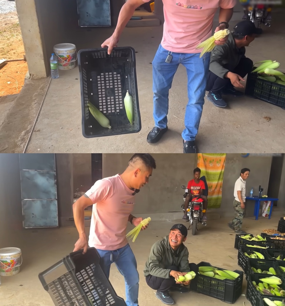  Quang Linh đếm bắp ngô ăn gian khiến Nguyễn Tiến không thể không "đề phòng". (Ảnh: Chụp màn hình YouTube Nguyễn Tiến)